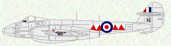 Meeor F Mk 4 of No 600 Squadron (Red/White squadron markings)