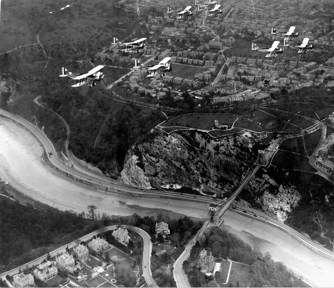 Wallaces of No 501 Squadron flying over the Clifton Suspension Bridge
