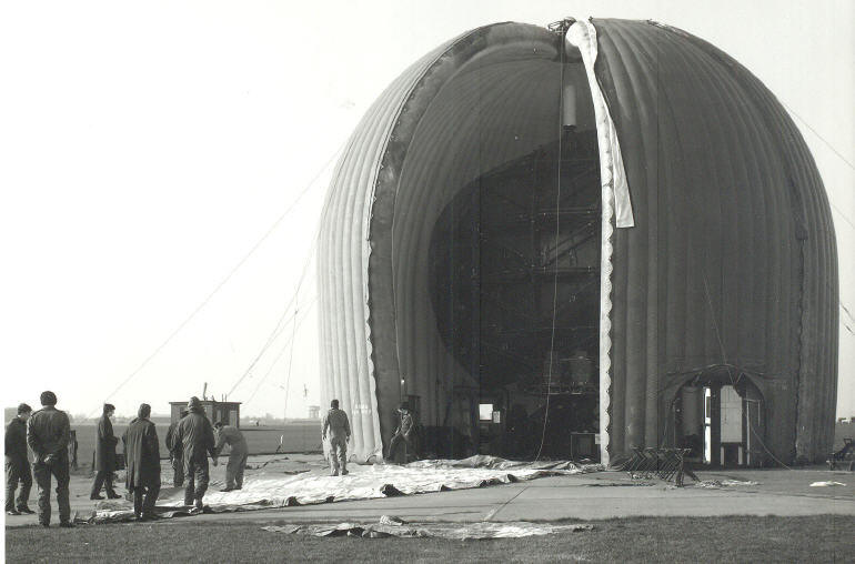 A series of photos taken to show the replacement of one of the panels protecting the S259 radar at RAF Wattisham in 1976