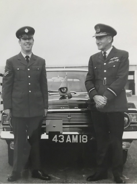 Air Commodore Sutton with his driver Corporal Price when Air Commander Gibraltar around 1974.
