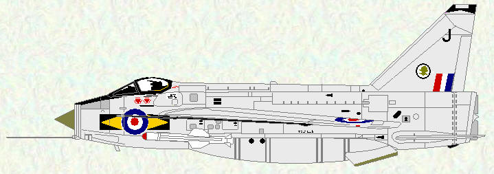 Lightning F Mk 6 of No 11 Squadron (Natural metal finish)