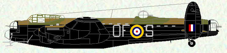 Lancaster 1 of No 97 Squadron (fitted with radar and enlarged bomb bay for trials with Capital Ships Bomb)