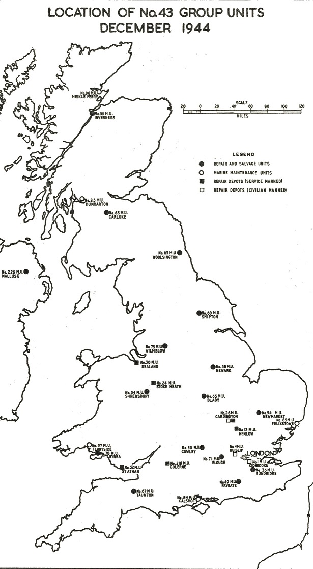Location of No 43 Group units - December 1944